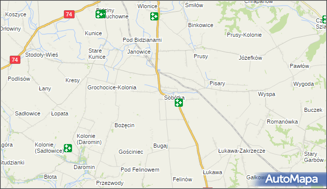 mapa Sobótka gmina Ożarów, Sobótka gmina Ożarów na mapie Targeo