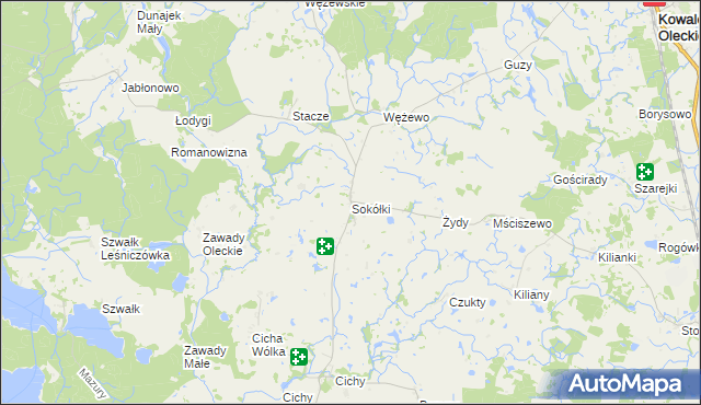 mapa Sokółki gmina Kowale Oleckie, Sokółki gmina Kowale Oleckie na mapie Targeo