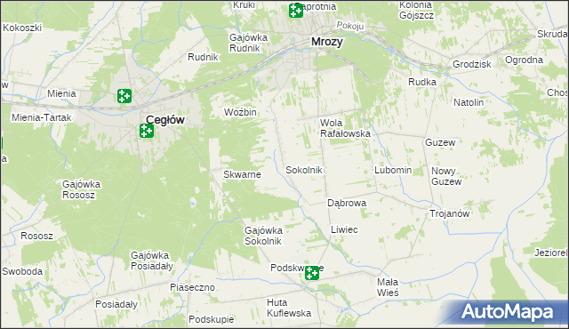 mapa Sokolnik gmina Mrozy, Sokolnik gmina Mrozy na mapie Targeo