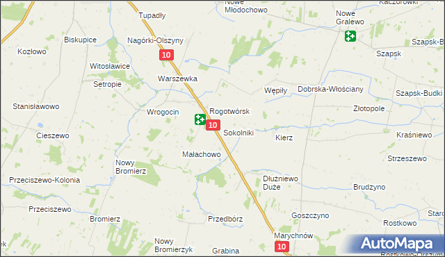 mapa Sokolniki gmina Drobin, Sokolniki gmina Drobin na mapie Targeo