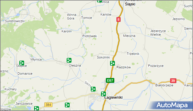 mapa Sokolniki gmina Łagiewniki, Sokolniki gmina Łagiewniki na mapie Targeo