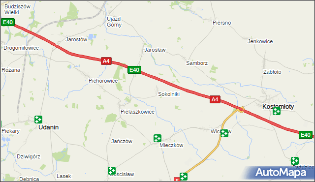 mapa Sokolniki gmina Udanin, Sokolniki gmina Udanin na mapie Targeo