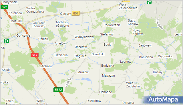 mapa Sokolniki gmina Żelechów, Sokolniki gmina Żelechów na mapie Targeo