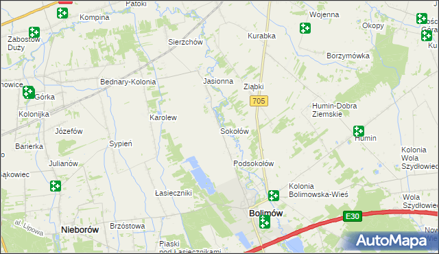 mapa Sokołów gmina Bolimów, Sokołów gmina Bolimów na mapie Targeo