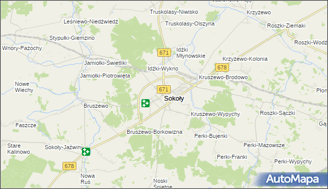 mapa Sokoły powiat wysokomazowiecki, Sokoły powiat wysokomazowiecki na mapie Targeo