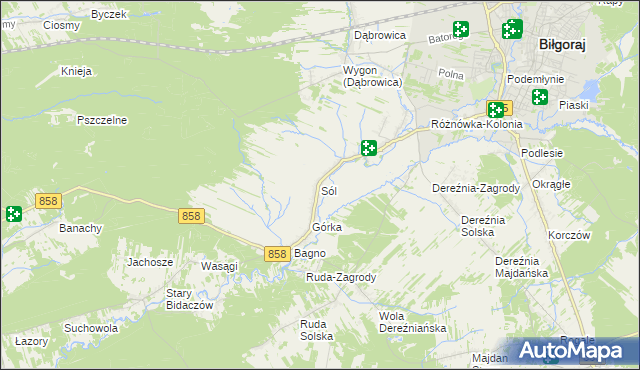 mapa Sól gmina Biłgoraj, Sól gmina Biłgoraj na mapie Targeo