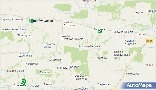 mapa Sosnowa-Dębowa, Sosnowa-Dębowa na mapie Targeo