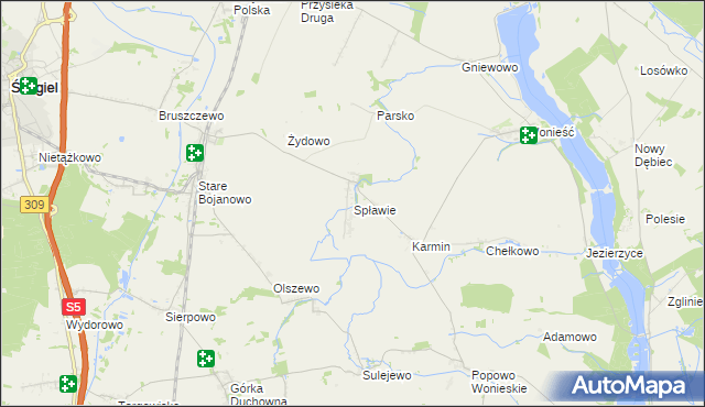 mapa Spławie gmina Śmigiel, Spławie gmina Śmigiel na mapie Targeo