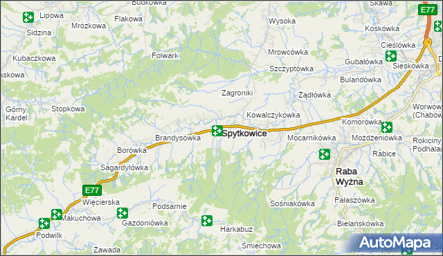 mapa Spytkowice powiat nowotarski, Spytkowice powiat nowotarski na mapie Targeo