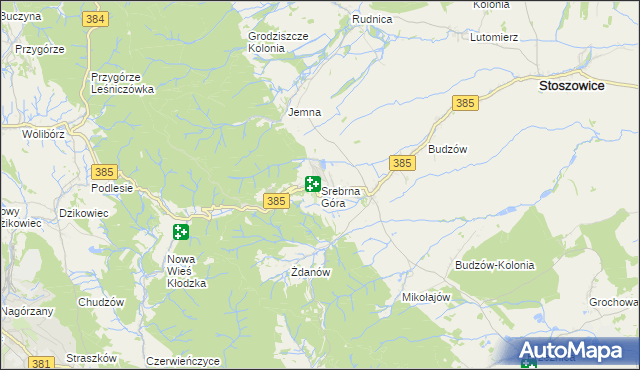 mapa Srebrna Góra gmina Stoszowice, Srebrna Góra gmina Stoszowice na mapie Targeo