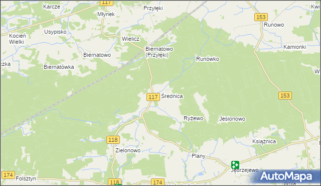 mapa Średnica gmina Czarnków, Średnica gmina Czarnków na mapie Targeo