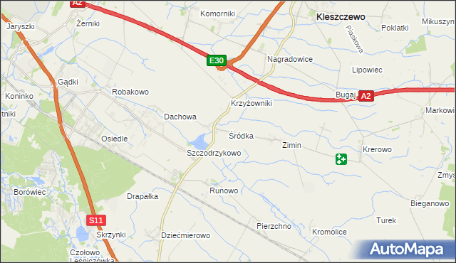 mapa Śródka gmina Kleszczewo, Śródka gmina Kleszczewo na mapie Targeo