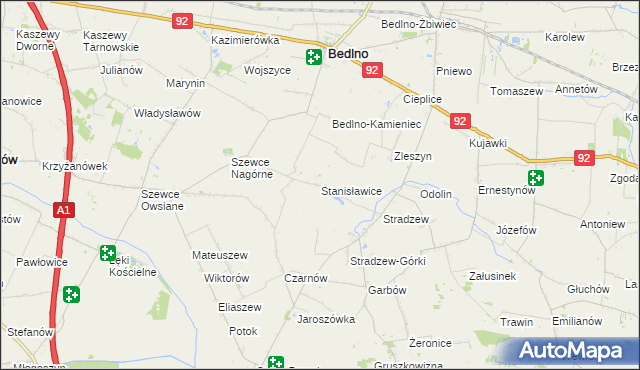 mapa Stanisławice gmina Bedlno, Stanisławice gmina Bedlno na mapie Targeo