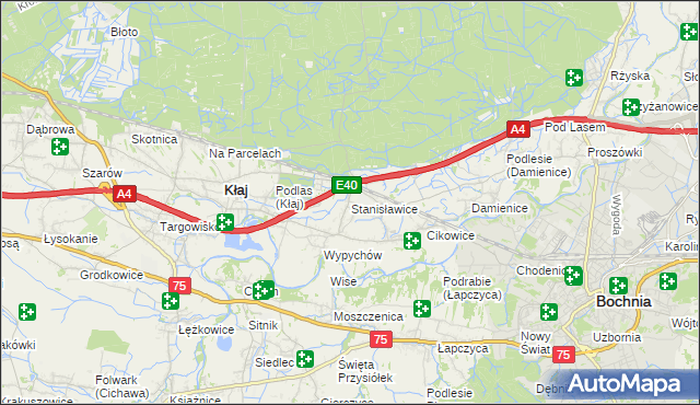 mapa Stanisławice gmina Bochnia, Stanisławice gmina Bochnia na mapie Targeo