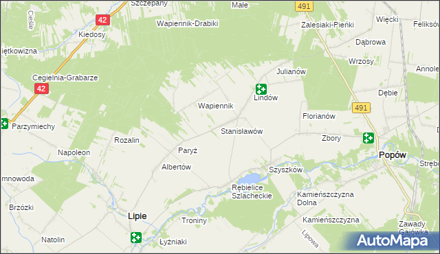 mapa Stanisławów gmina Lipie, Stanisławów gmina Lipie na mapie Targeo