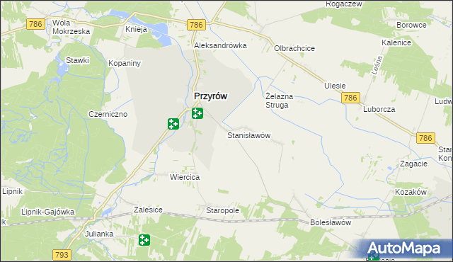 mapa Stanisławów gmina Przyrów, Stanisławów gmina Przyrów na mapie Targeo