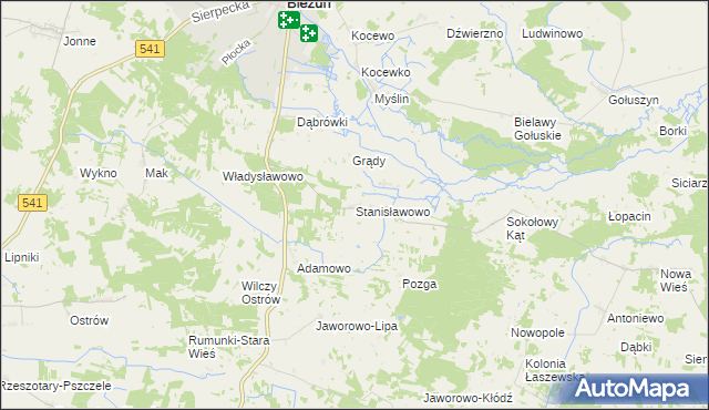 mapa Stanisławowo gmina Bieżuń, Stanisławowo gmina Bieżuń na mapie Targeo
