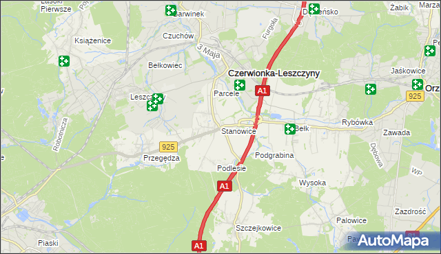 mapa Stanowice gmina Czerwionka-Leszczyny, Stanowice gmina Czerwionka-Leszczyny na mapie Targeo