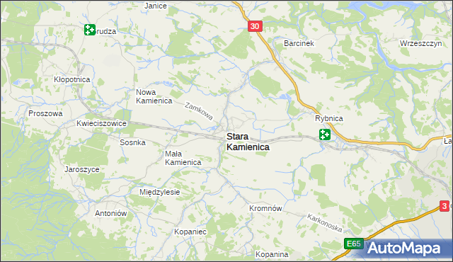 mapa Stara Kamienica, Stara Kamienica na mapie Targeo