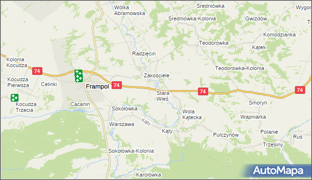 mapa Stara Wieś gmina Frampol, Stara Wieś gmina Frampol na mapie Targeo