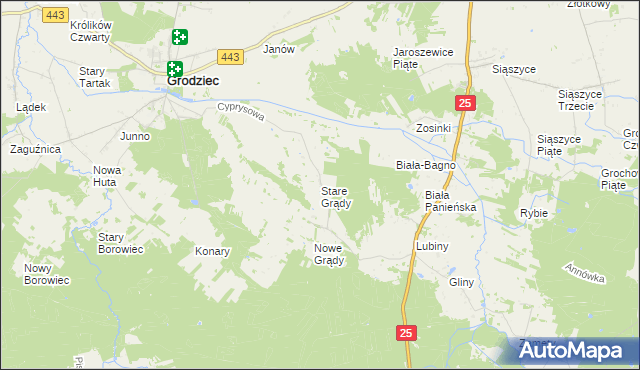 mapa Stare Grądy gmina Grodziec, Stare Grądy gmina Grodziec na mapie Targeo