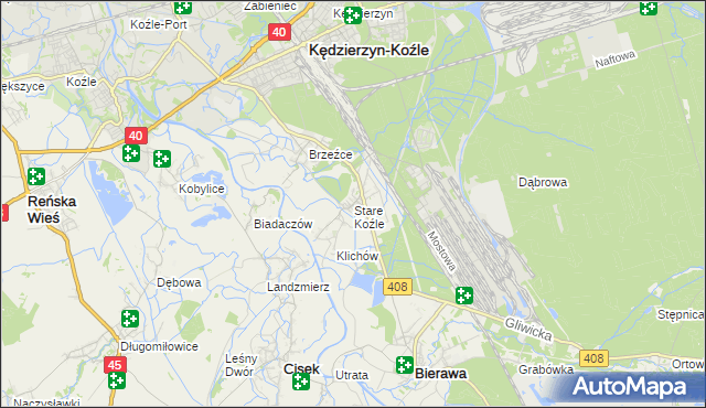 mapa Stare Koźle, Stare Koźle na mapie Targeo