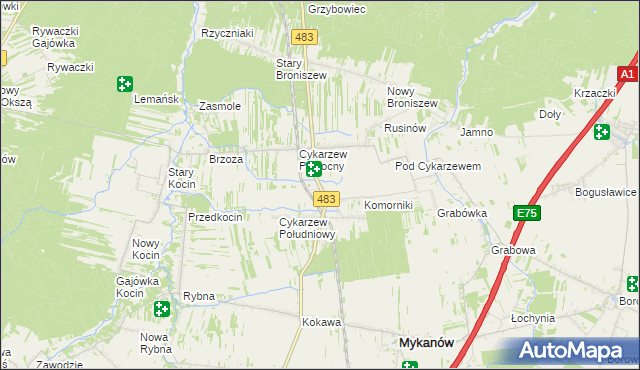 mapa Stary Cykarzew, Stary Cykarzew na mapie Targeo