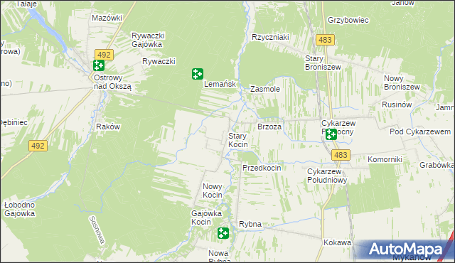 mapa Stary Kocin, Stary Kocin na mapie Targeo