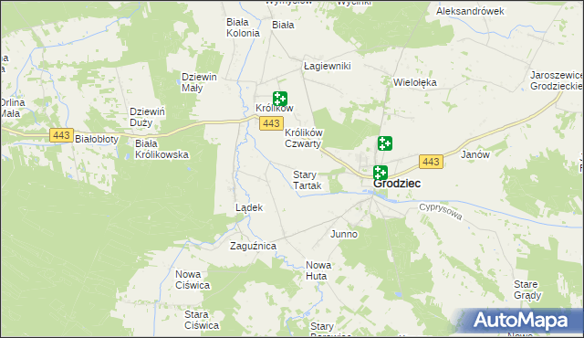 mapa Stary Tartak gmina Grodziec, Stary Tartak gmina Grodziec na mapie Targeo