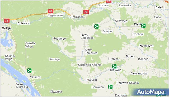 mapa Stary Żabieniec gmina Wilga, Stary Żabieniec gmina Wilga na mapie Targeo