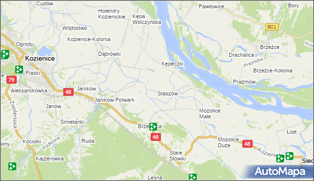 mapa Staszów gmina Kozienice, Staszów gmina Kozienice na mapie Targeo