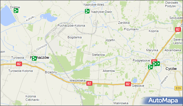 mapa Stefanów gmina Cyców, Stefanów gmina Cyców na mapie Targeo