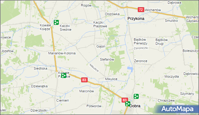 mapa Stefanów gmina Dobra, Stefanów gmina Dobra na mapie Targeo