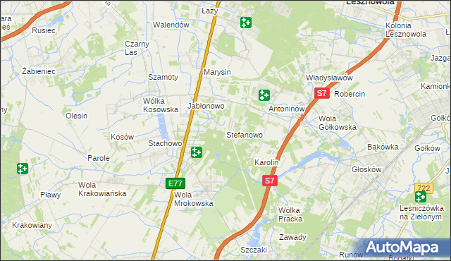 mapa Stefanowo gmina Lesznowola, Stefanowo gmina Lesznowola na mapie Targeo