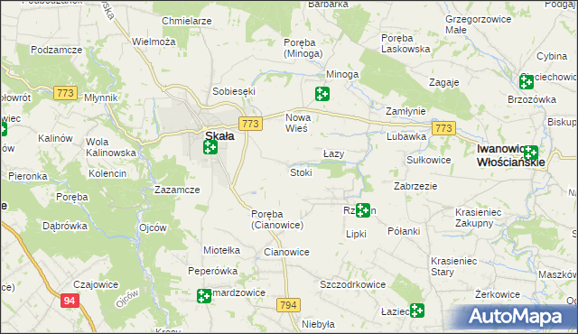 mapa Stoki gmina Skała, Stoki gmina Skała na mapie Targeo
