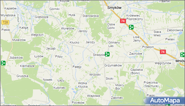 mapa Straszów gmina Mniów, Straszów gmina Mniów na mapie Targeo