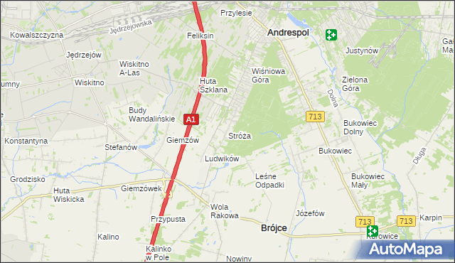 mapa Stróża gmina Andrespol, Stróża gmina Andrespol na mapie Targeo