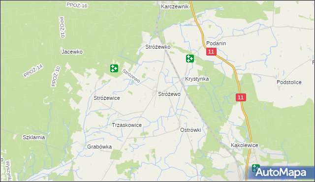 mapa Stróżewo gmina Chodzież, Stróżewo gmina Chodzież na mapie Targeo