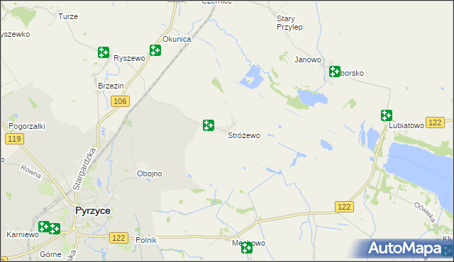 mapa Stróżewo gmina Pyrzyce, Stróżewo gmina Pyrzyce na mapie Targeo