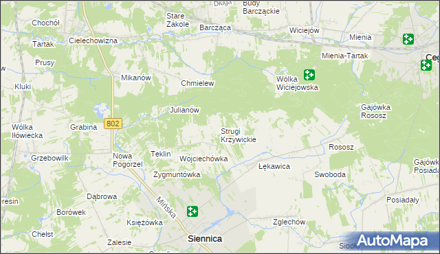 mapa Strugi Krzywickie, Strugi Krzywickie na mapie Targeo