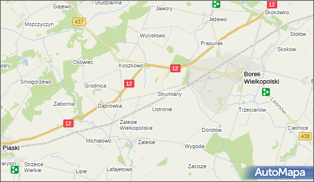 mapa Strumiany gmina Borek Wielkopolski, Strumiany gmina Borek Wielkopolski na mapie Targeo