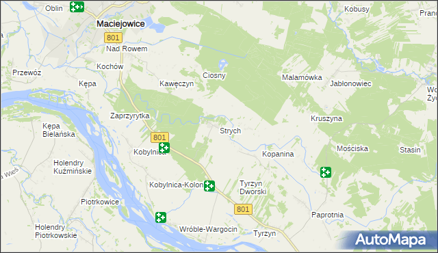 mapa Strych gmina Maciejowice, Strych gmina Maciejowice na mapie Targeo