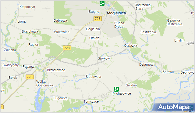 mapa Stryków gmina Mogielnica, Stryków gmina Mogielnica na mapie Targeo