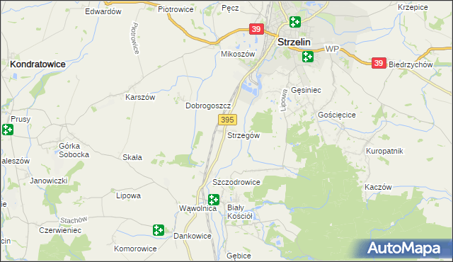 mapa Strzegów gmina Strzelin, Strzegów gmina Strzelin na mapie Targeo