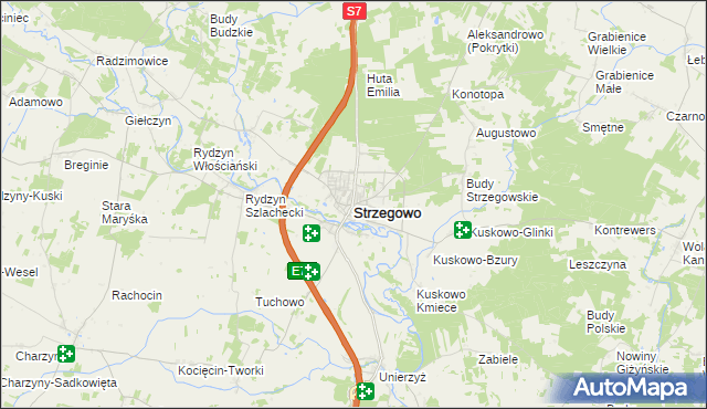 mapa Strzegowo powiat mławski, Strzegowo powiat mławski na mapie Targeo