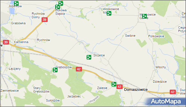 mapa Strzelce gmina Domaszowice, Strzelce gmina Domaszowice na mapie Targeo