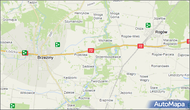 mapa Strzemboszewice, Strzemboszewice na mapie Targeo