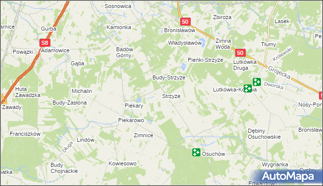 mapa Strzyże gmina Mszczonów, Strzyże gmina Mszczonów na mapie Targeo