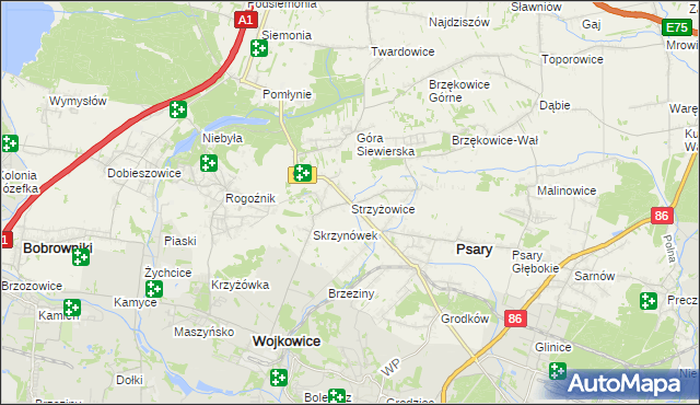 mapa Strzyżowice gmina Psary, Strzyżowice gmina Psary na mapie Targeo