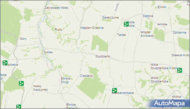 mapa Studzianki gmina Zakrzówek, Studzianki gmina Zakrzówek na mapie Targeo
